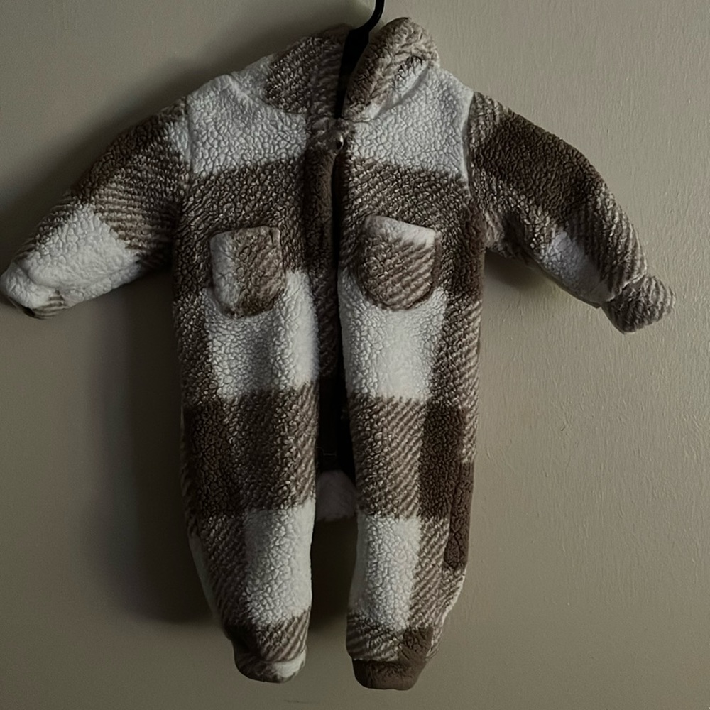 Baby hooded buffalo plaid onesie
